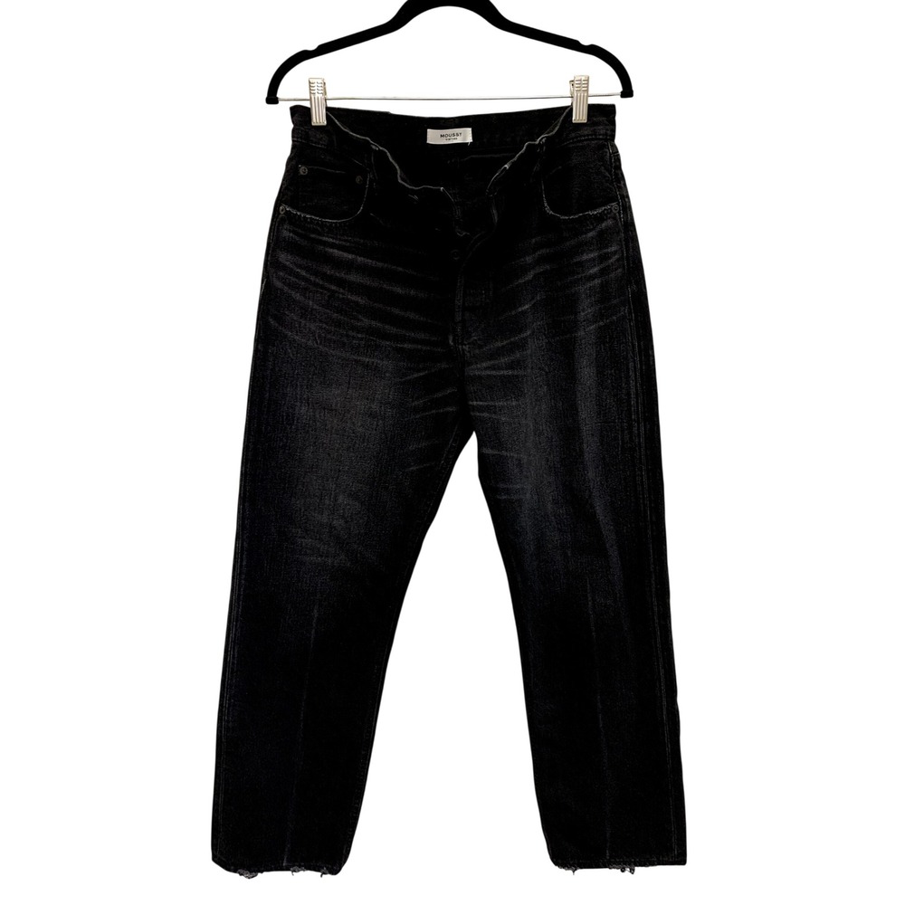 MOUSSY Vintage Jeans Womens‎ 27 Black Made in Japan Raw Hem Button Fly Denim